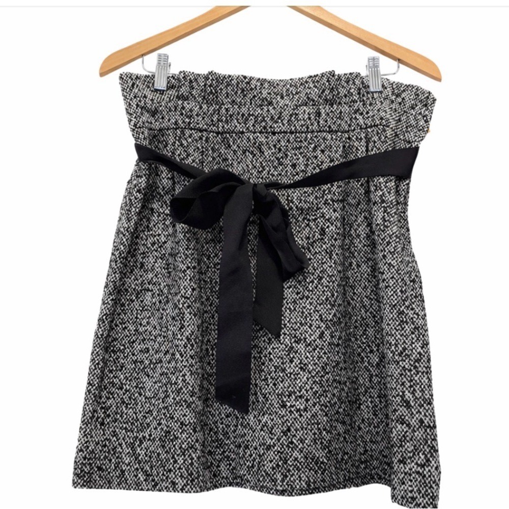 Kate Spade New York Black‎ White Tweed Paperbag Waist Wool Blend Mini Skirt 8